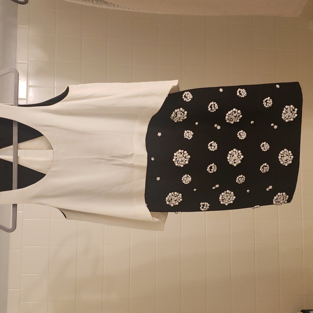 Black and white backless beaded dress with hidden zipper